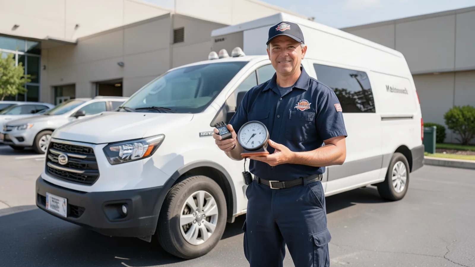 Puzzled Comfort HVAC lead technician and service vehicle in Merrimack NH