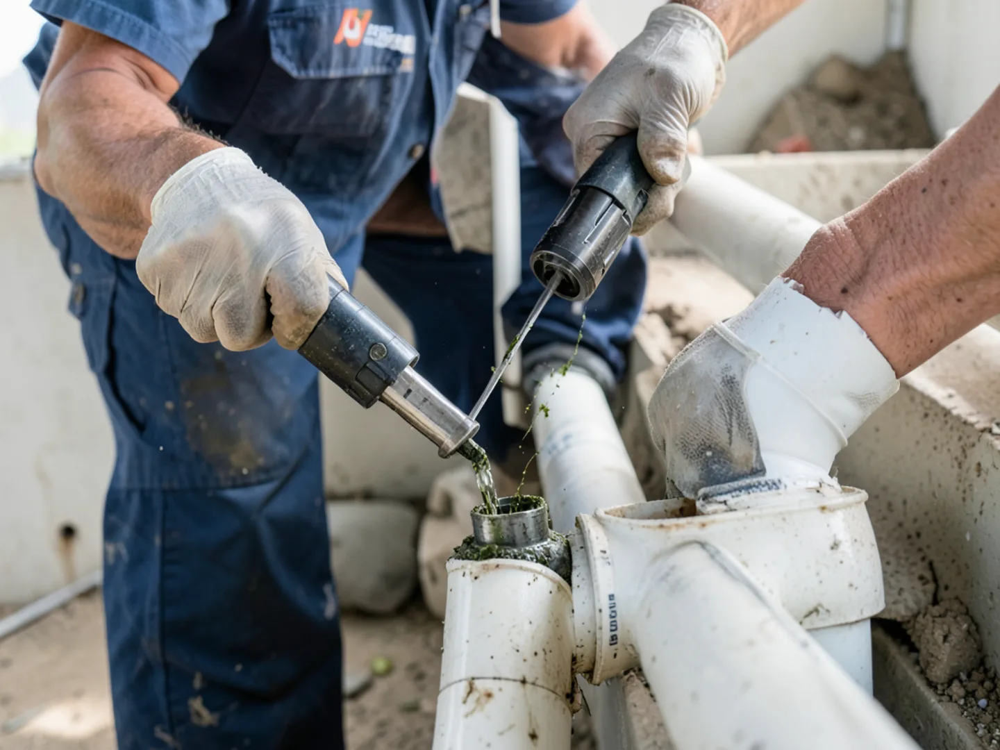 Using nitrogen blowout tool on a PVC air conditioner condensate line