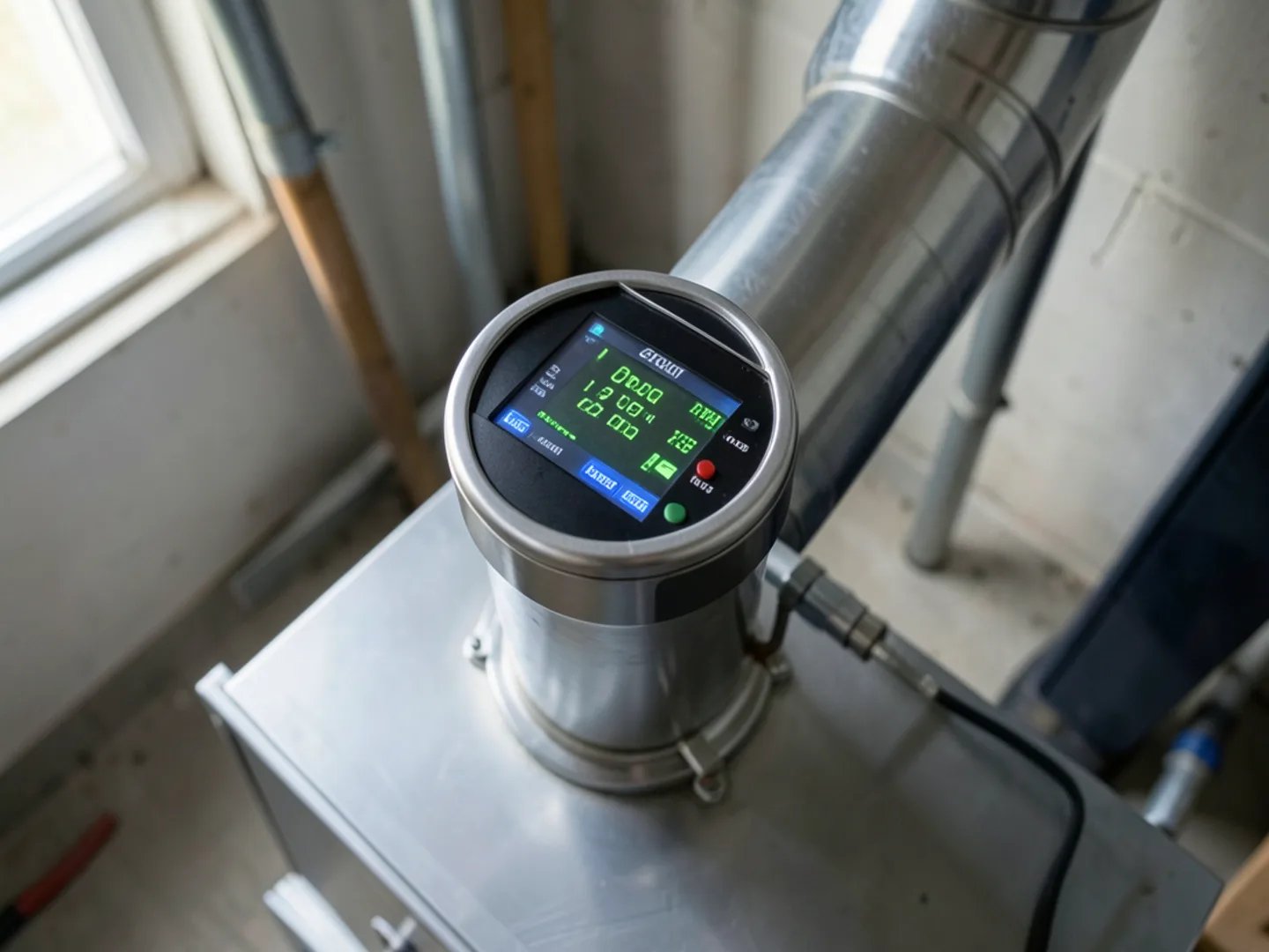 Digital combustion analysis probe inserted into a furnace exhaust flue