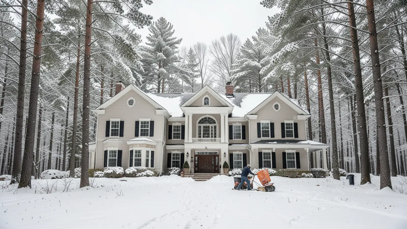 Spacious custom colonial home in a wooded Bedford NH neighborhood with fresh winter snow